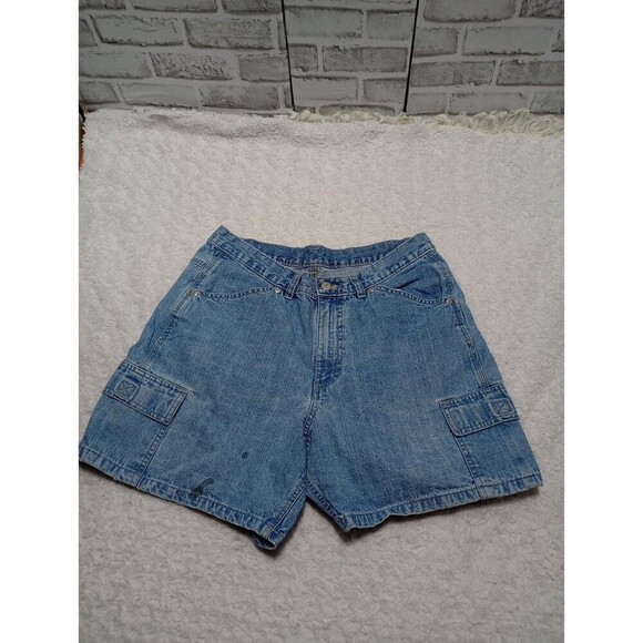 Vtg  Riders Womens 12M Blue Cotton Denim Cargo Shorts - Picture 1 of 9